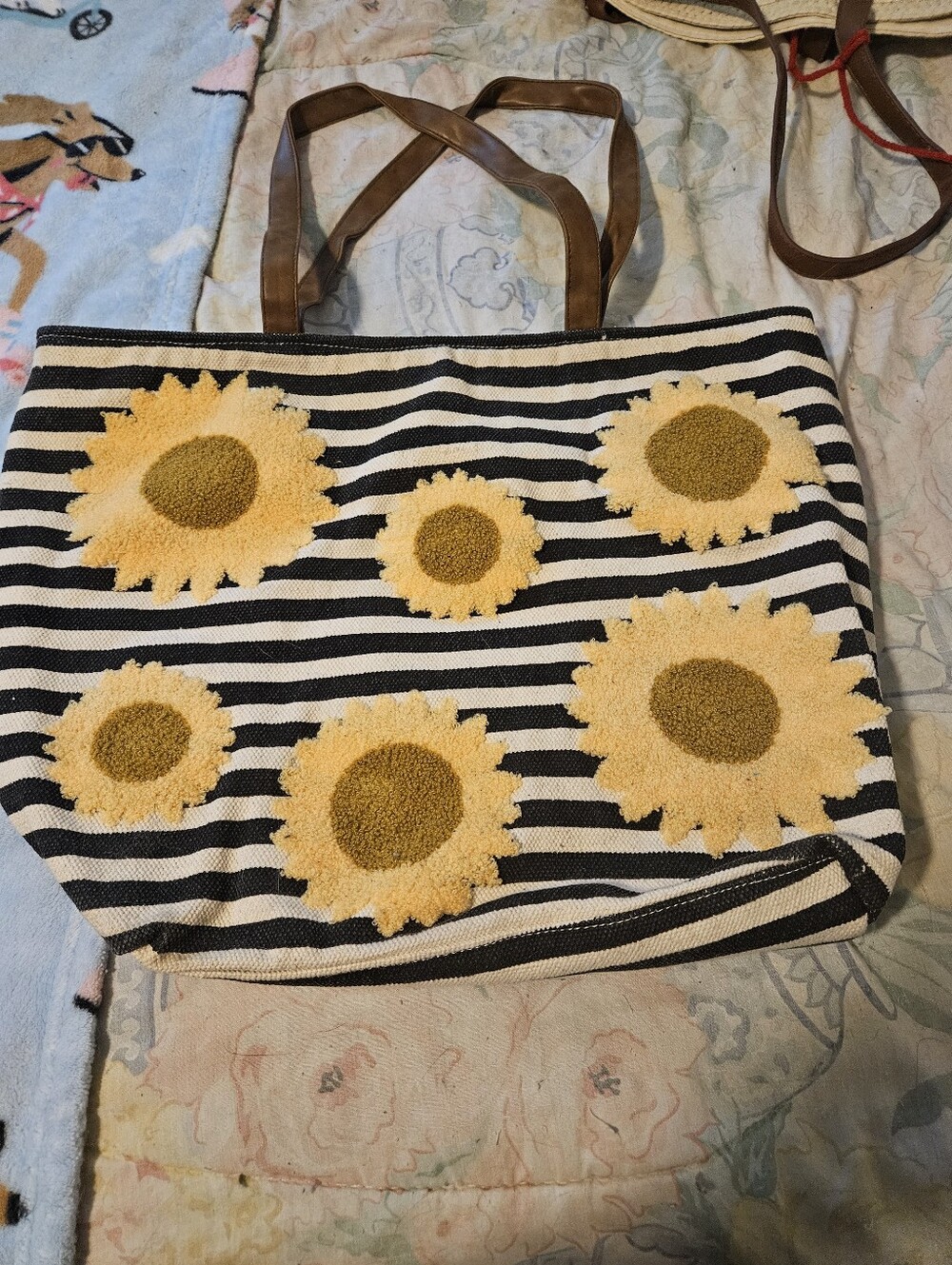 Striped Sunflower Tote Bag - Yellow/Black